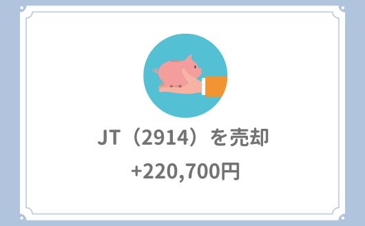 JT（2914）を売却【+220,700円】残り100株